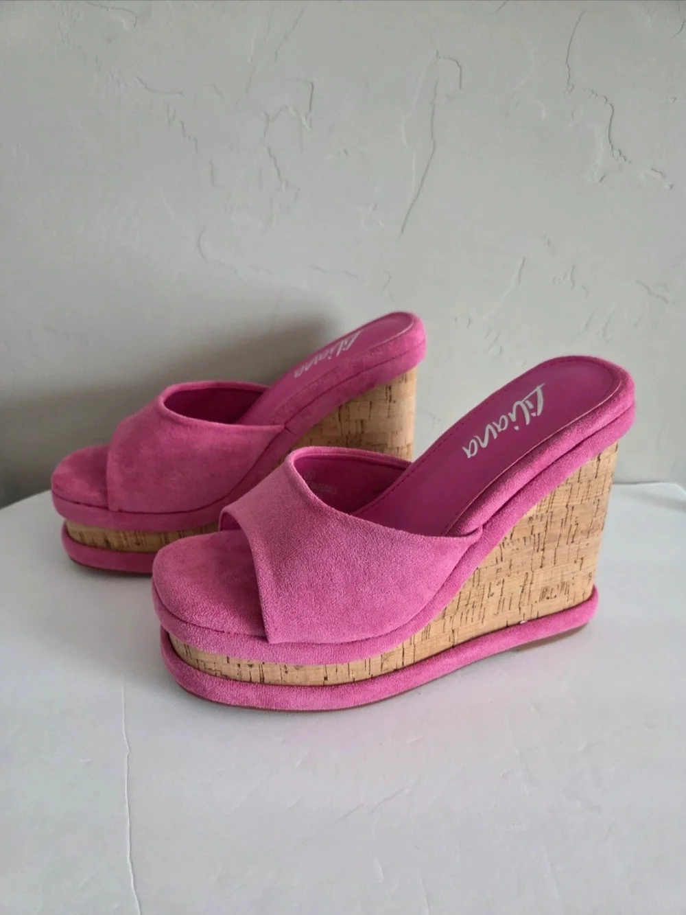 Liliana Pink Madeline Cork Wedge Platform Mules 8